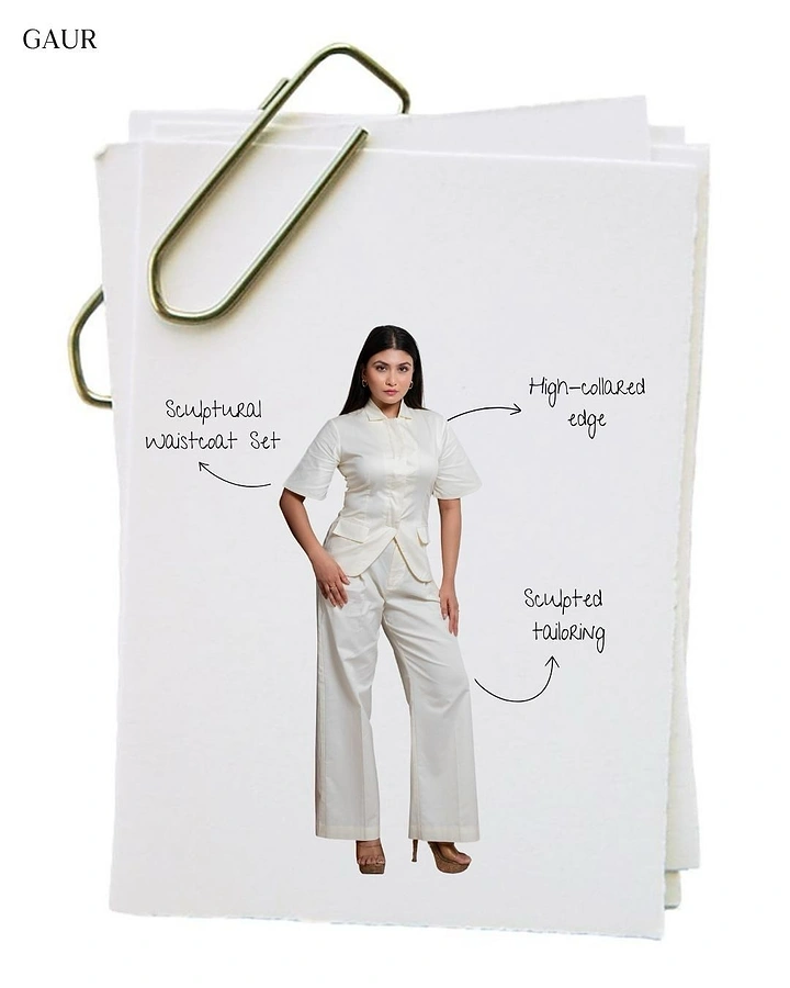 Tailors & Alterations creative ad: Paper-clipped sketch notes annotating outfit