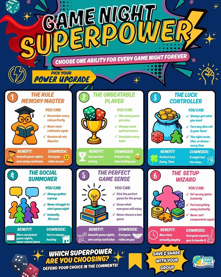 Board Games & Game Cafes creative ad: Playful superpower concept for game night