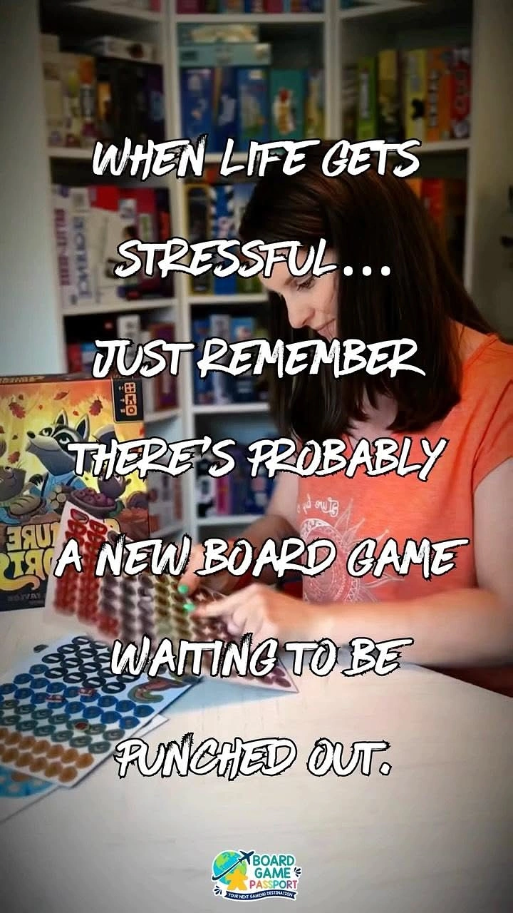 Board Games & Game Cafes creative ad: Stress relief meets punchboard wordplay