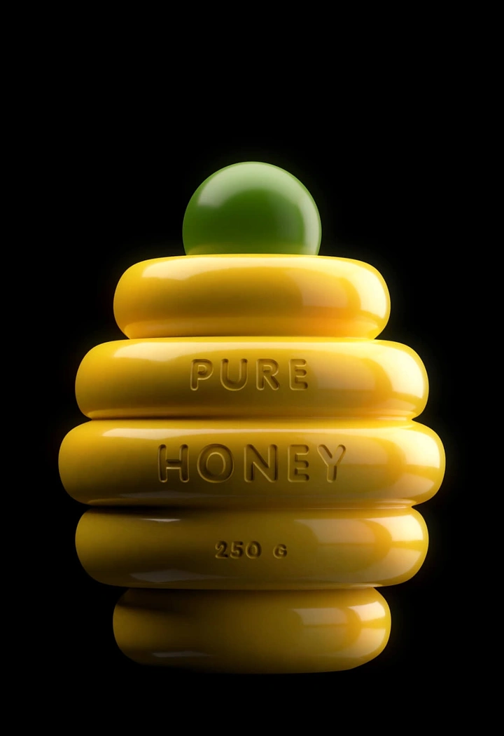 Honey Brands creative ad: Honey becomes sculptural stacked product