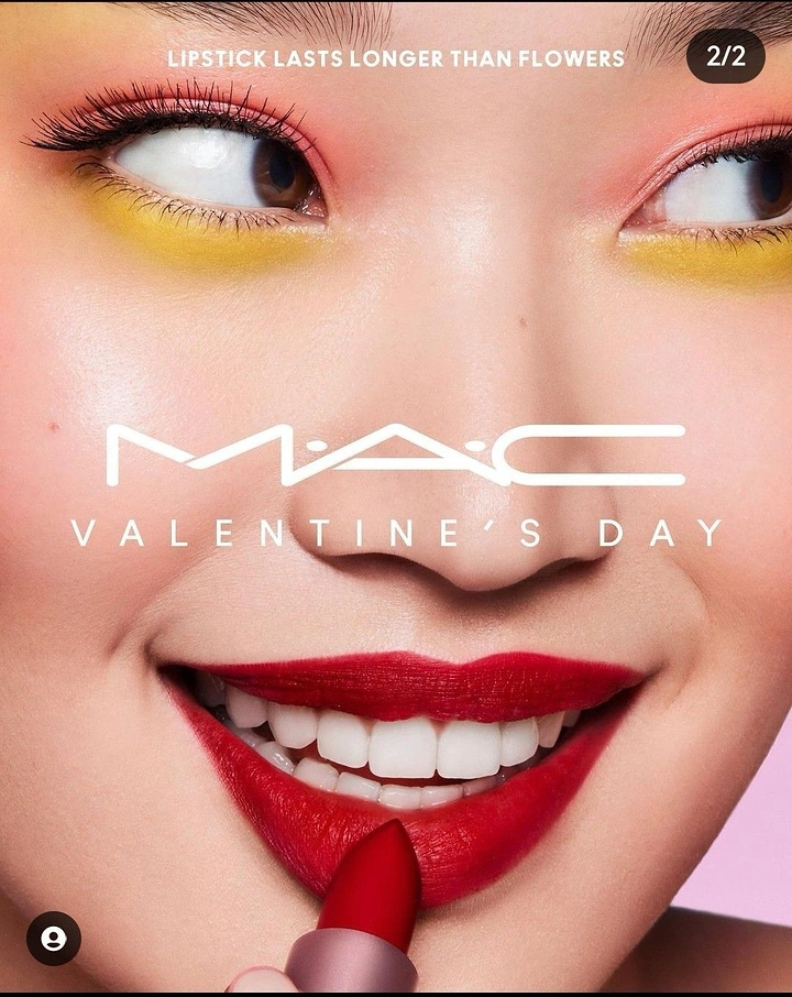 Valentine's Day creative ad: Extreme close-up of smiling model with red lipstick