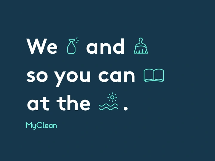 Cleaning Services creative ad: Icon rebus copy: we clean, you relax