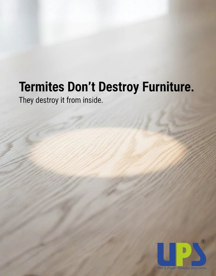 Pest Control creative ad: Minimal copy: termites destroy from inside
