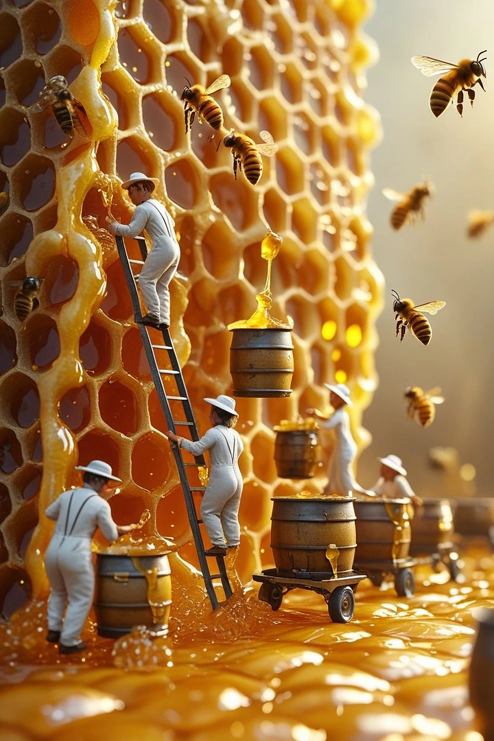 Honey Brands creative ad: Miniature workers build honey world