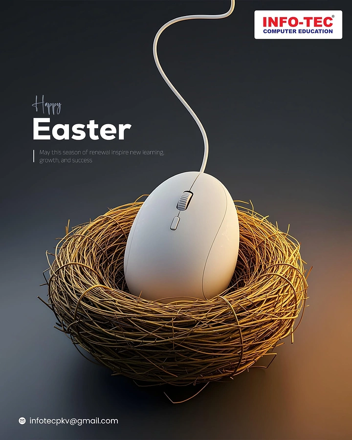 Easter creative ad: White computer mouse sitting in a twig nest like an Easter egg