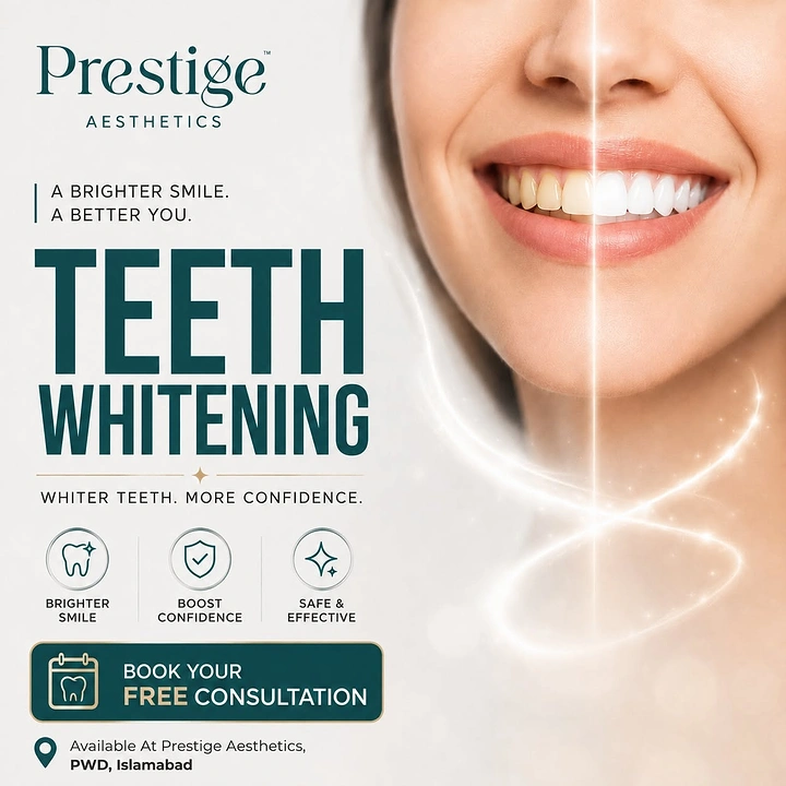 Skin & Cosmetic Clinics creative ad: Close-up smiling woman's mouth split before/after whitening