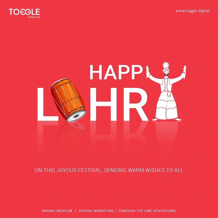 Lohri creative ad: Festival name spelled with a dhol and a bhangra dancer replacing letters