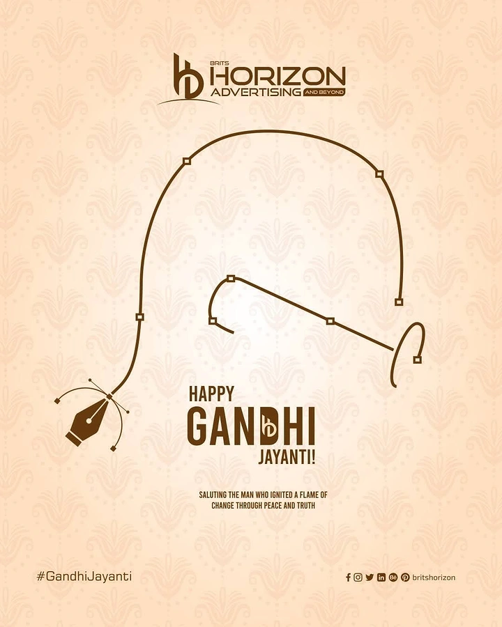 Gandhi Jayanti creative ad: Gandhi silhouette drawn as a vector pen-tool path