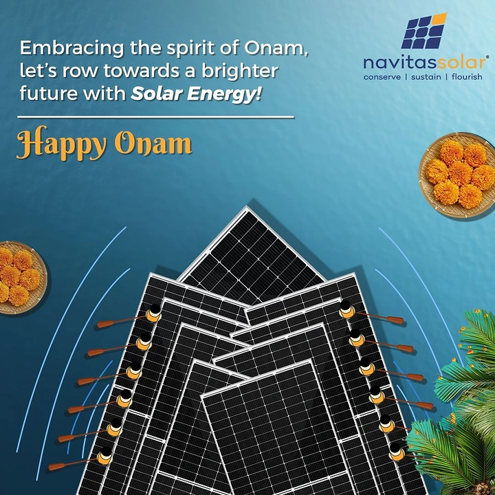 Onam creative ad: Solar panels arranged as a snake boat with rowers