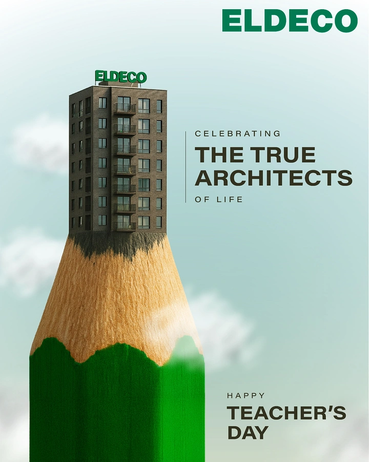 Teachers Day creative ad: Apartment tower rising from a sharpened green pencil