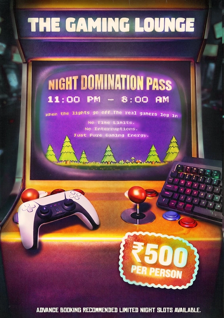 Gaming & Esports creative ad: Arcade cabinet screen as night pass offer