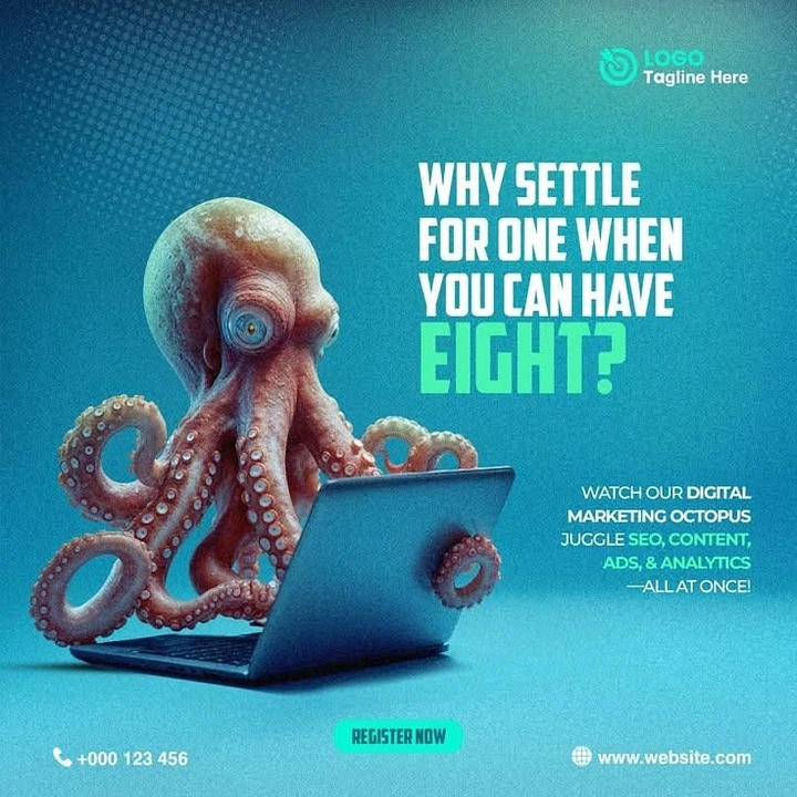 Agency creative ad: Octopus multitasking digital marketing metaphor