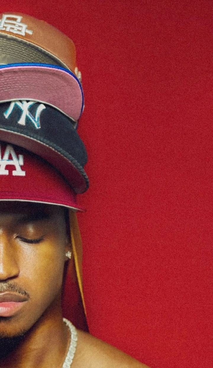 Hats & Caps creative ad: Bold split-face color-blocking composition