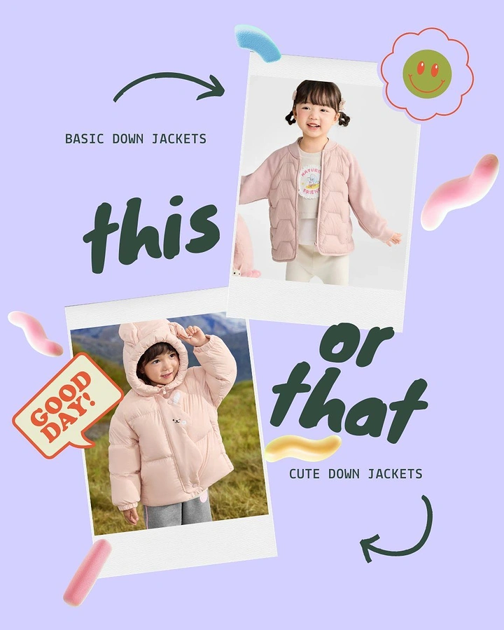 Kids Clothing creative ad: 'This or that' polaroid choice poll
