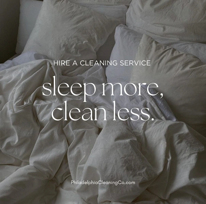 Cleaning Services creative ad: Witty 'sleep more, clean less' on bedsheets