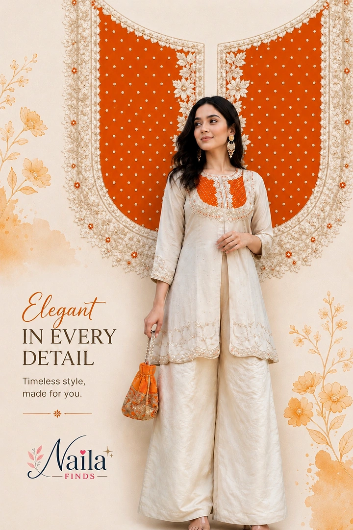 Ethnic Wear & Sarees creative ad: Giant neckline embroidery as backdrop
