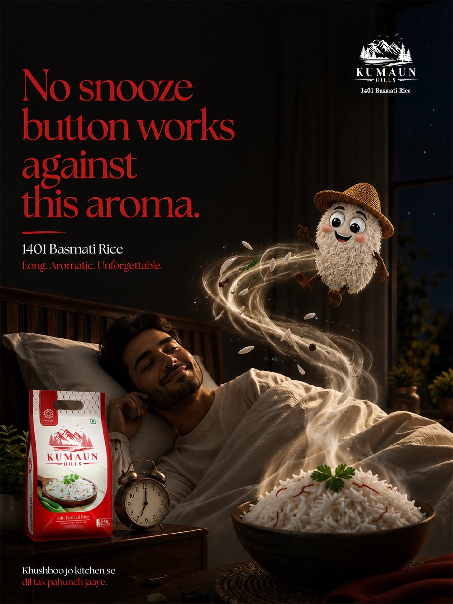 Instagram post: Sleeping man drawn by the aroma of steaming basmati
