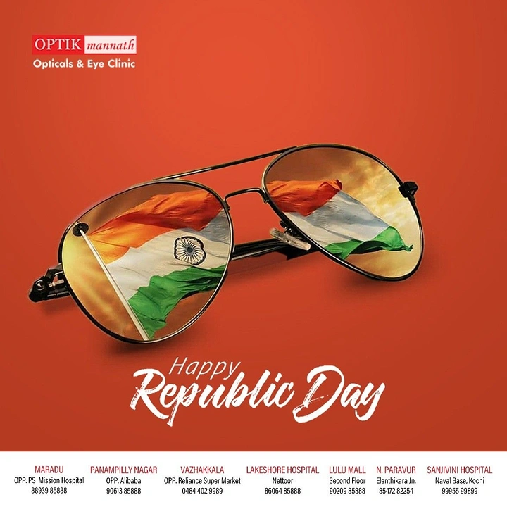 Republic Day creative ad: Aviator sunglasses whose lenses reflect a waving Indian flag