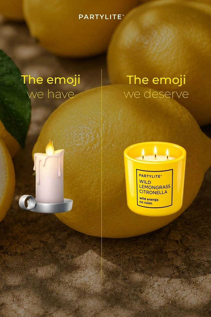 Candles & Home Fragrance creative ad: Emoji we have vs deserve comparison