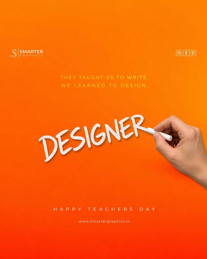 Teachers Day creative ad: Hand writing a chalk word on an orange background