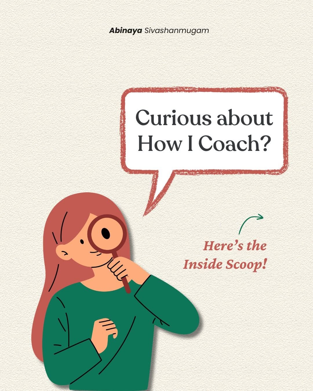Instagram post: Magnifying glass visualizes coaching curiosity, slide 1