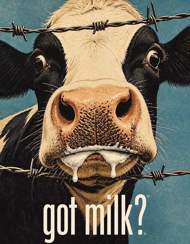 Dairy Brands creative ad: Barbed-wire cow milk mustache got milk