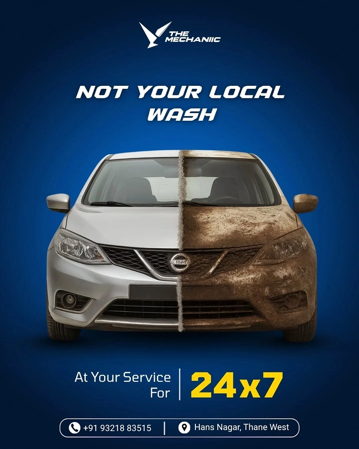 Car Wash & Detailing creative ad: Half-dirty half-clean car, bold copy