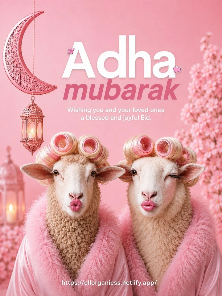 Eid creative ad: Two glam sheep in hair rollers and pink fluffy robes