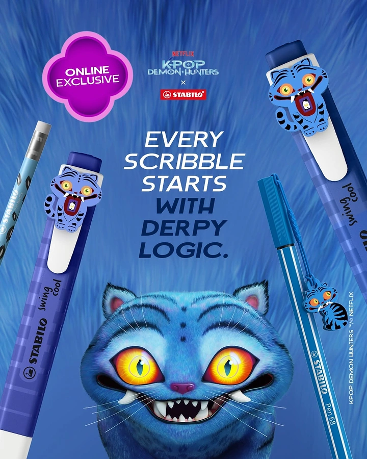Pens & Writing Instruments creative ad: Distinctive cat character anchors offer