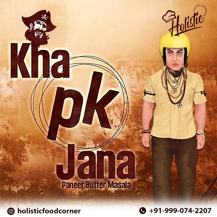 Indian Restaurants creative ad: Playful illustrated character and product pun