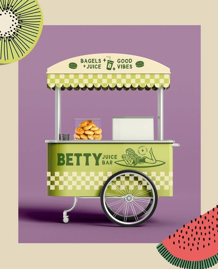 Juice Bars & Smoothies creative ad: Branded retro juice and bagel cart mockup