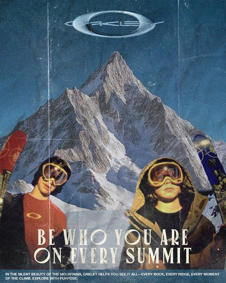 Adventure Sports & Trekking creative ad: Surreal eyewear-and-mountain visual metaphor