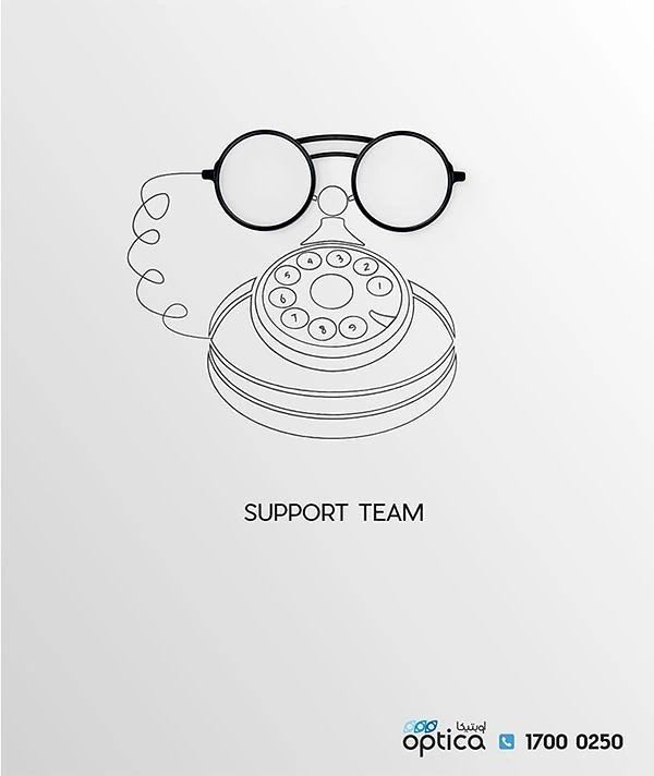 Opticians & Eye Care creative ad: Glasses drawn as rotary phone for support