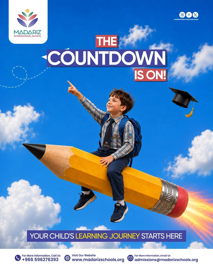 Schools & School Admissions creative ad: Child rides giant pencil learning journey