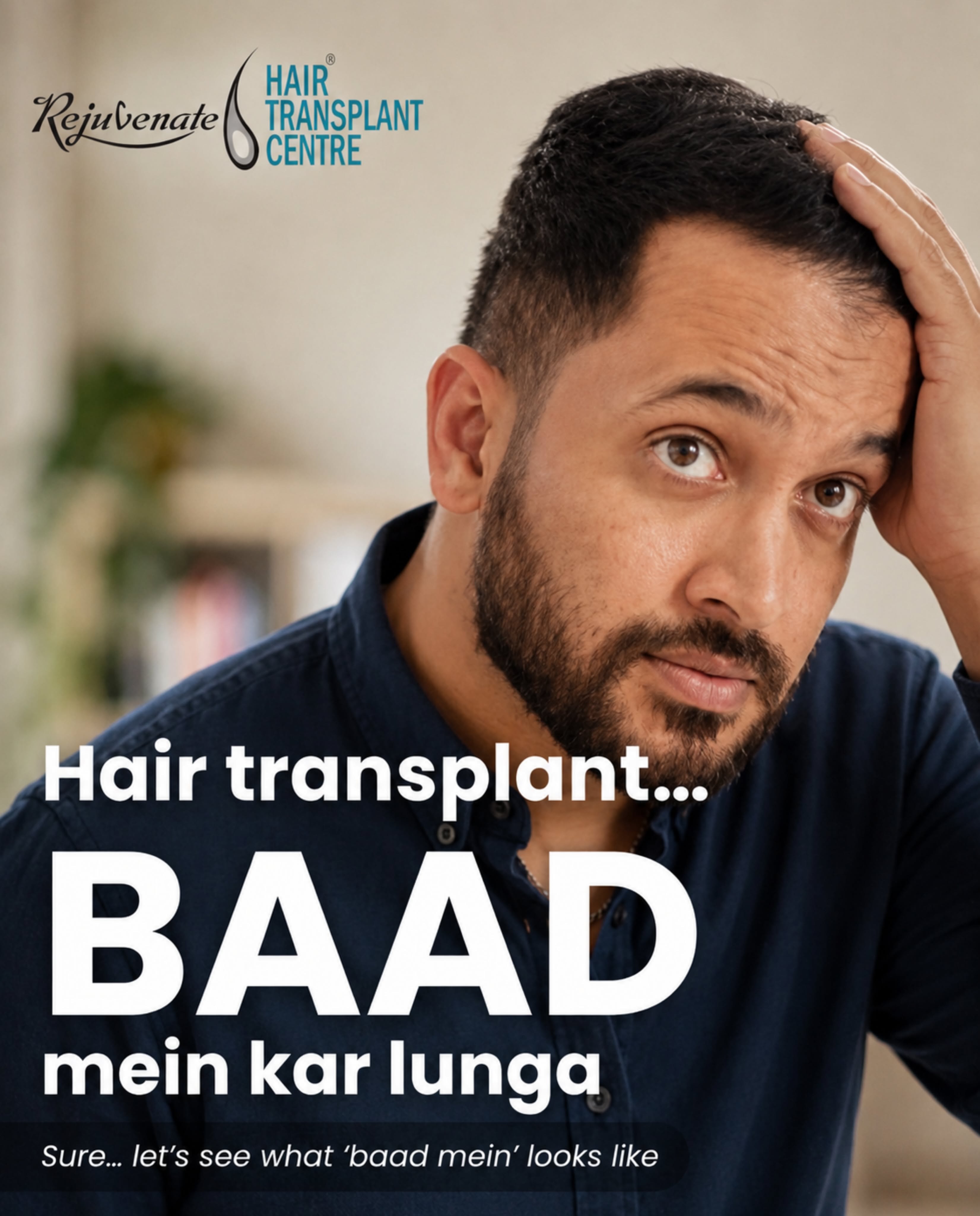 Instagram post: Witty procrastination copy 'Baad mein', slide 1