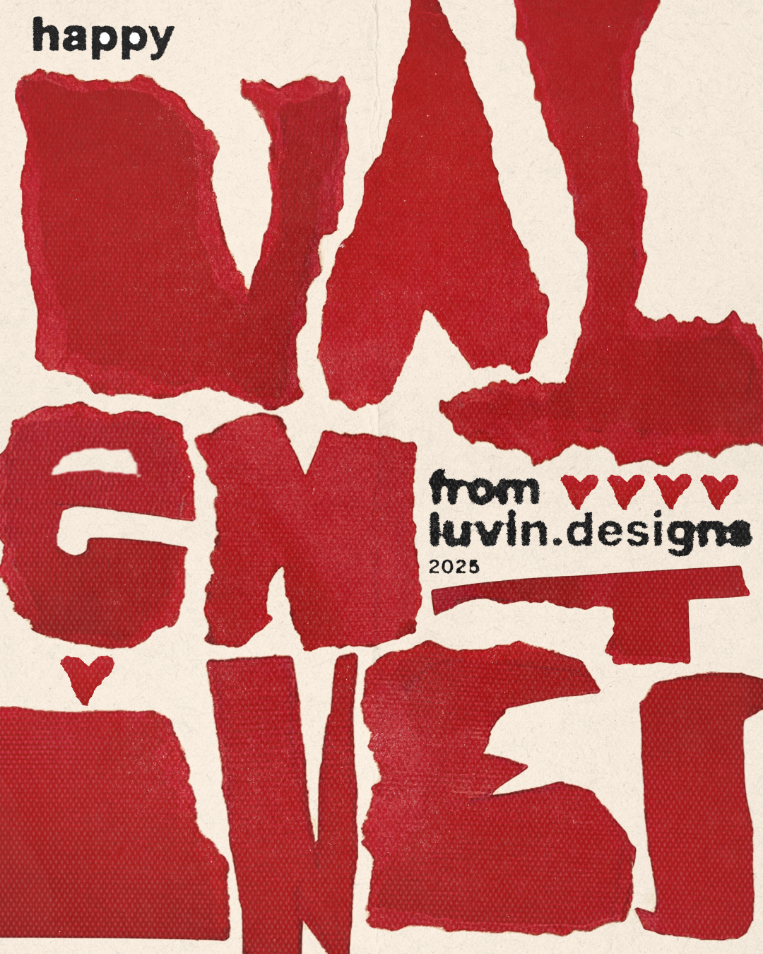 Valentine's Day Instagram post: Giant torn red paper letters spelling Valentines