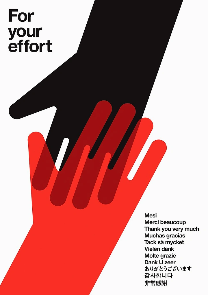 Creative ad: Black hand reaching down to a red hand, overlapping