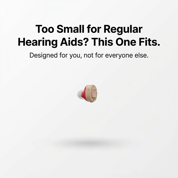Hearing Aids creative ad: Tiny product in vast whitespace shows size