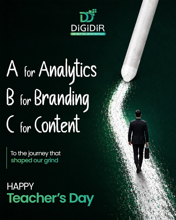 Teachers Day creative ad: Giant chalk stick drawing a white path that a businessman walks along