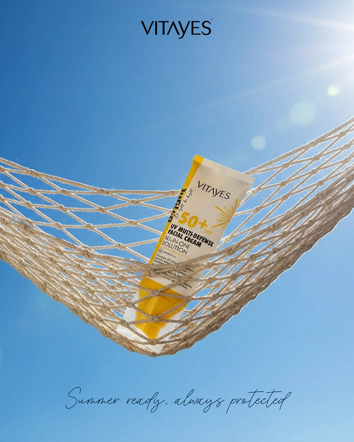 Sunscreen & Sun Care creative ad: Sunscreen relaxing in a hammock