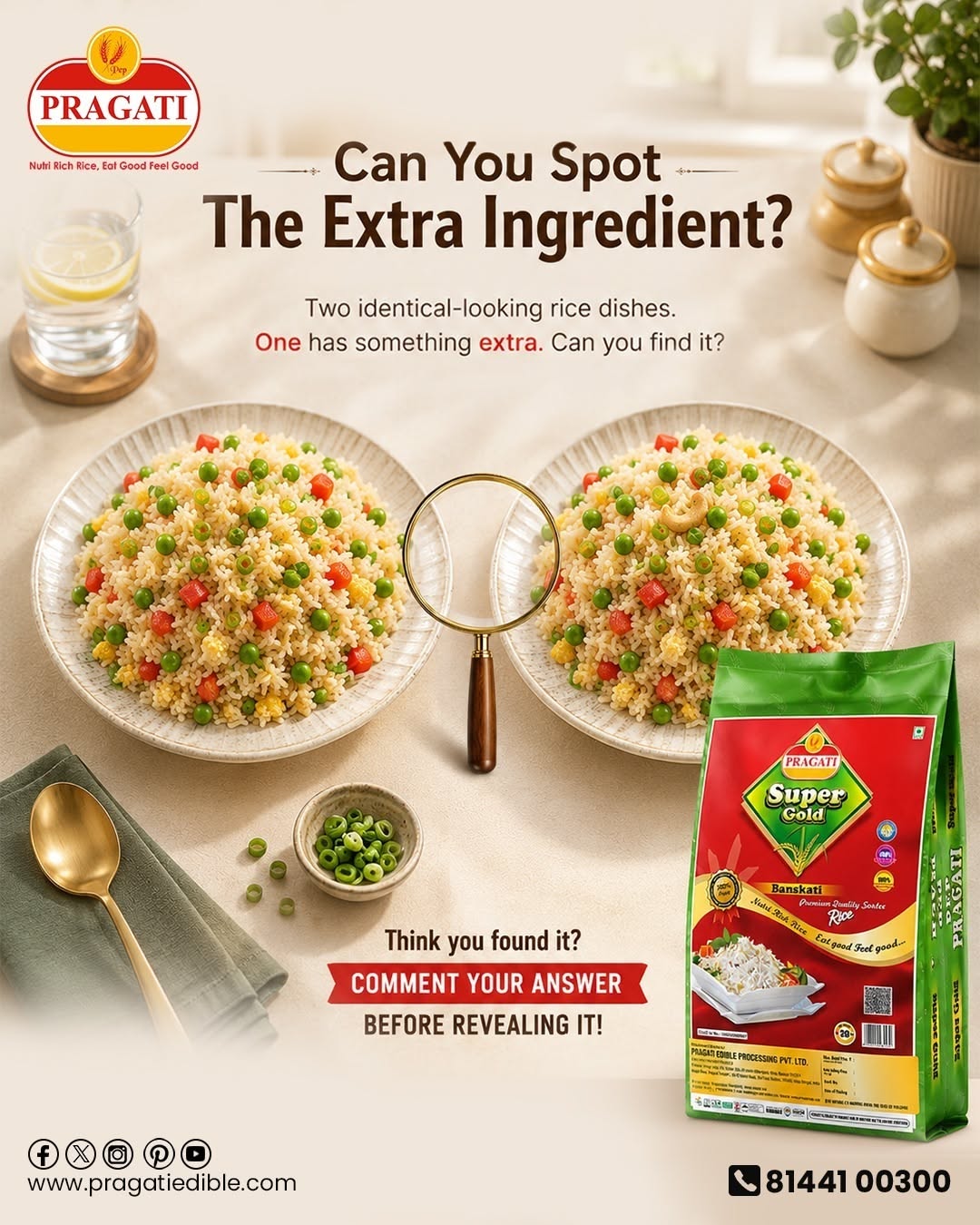 Instagram post: Spot-the-difference rice plates with magnifying glass