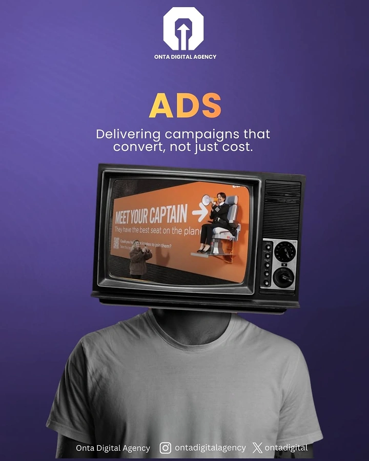 Agency creative ad: TV-head man: ads-minded metaphor
