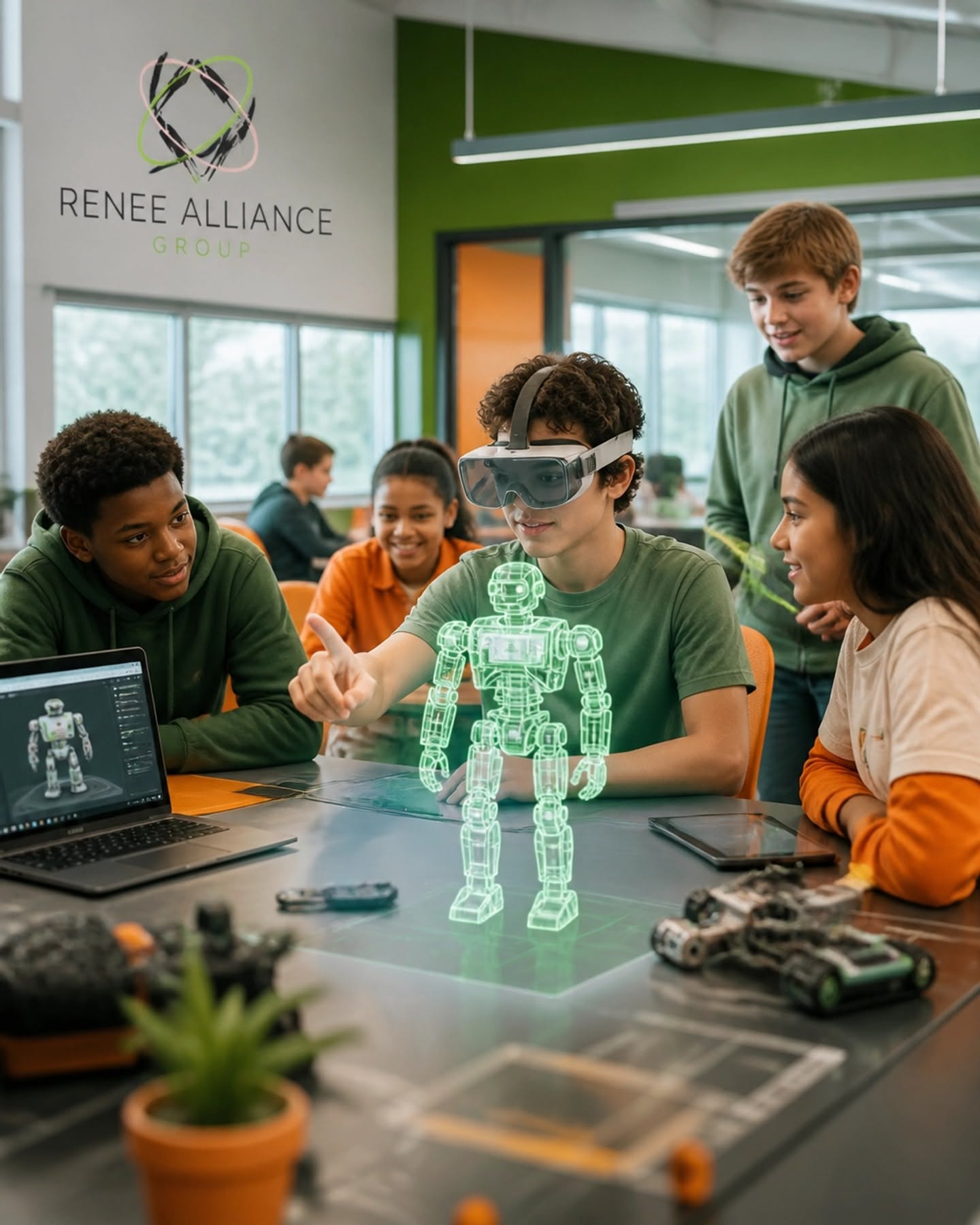 Instagram post: Holographic robot turns class photo futuristic