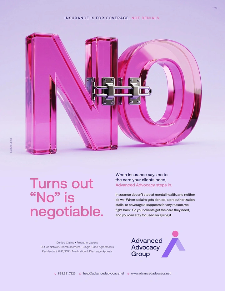 Creative ad: Pink glass 3D word NO locked with a metal latch