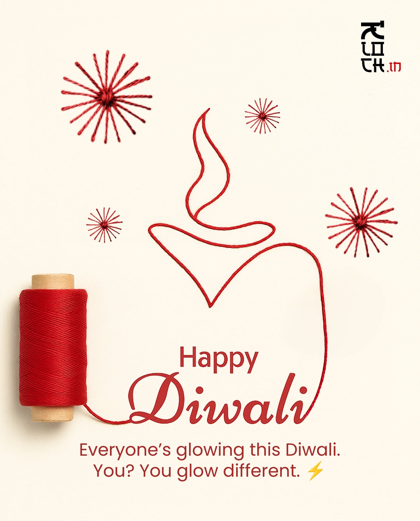 Diwali Instagram post: Red thread unspooling to form a diya outline