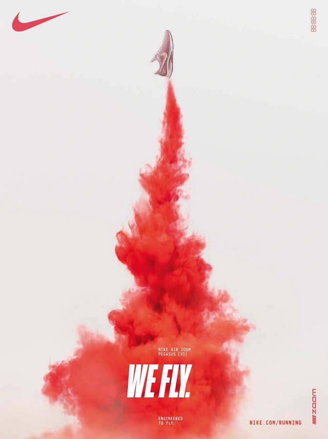 Sneakers & Footwear creative ad: Running shoe launching like a rocket on a red smoke trail