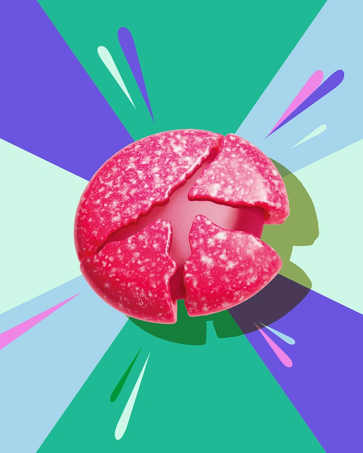Chewing Gum & Mints creative ad: Exploding gum ball visual metaphor