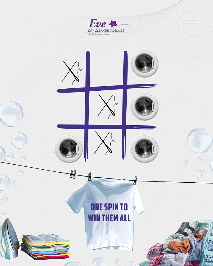 Laundry & Dry Cleaning creative ad: Tic-tac-toe with washer drums, spin pun