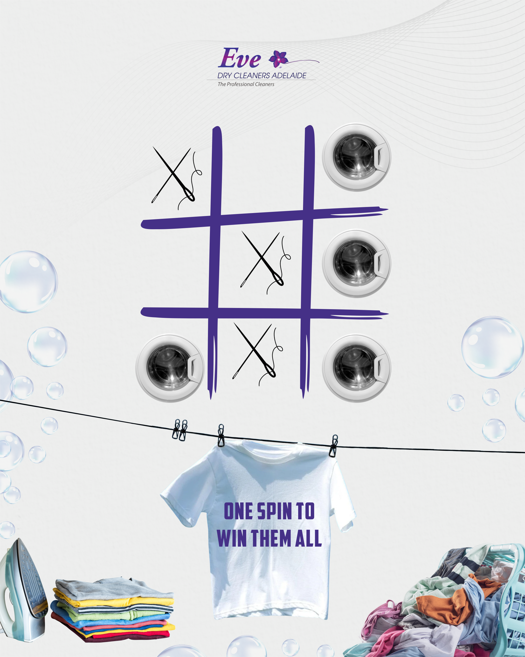 Instagram post: Tic-tac-toe with washer drums, spin pun