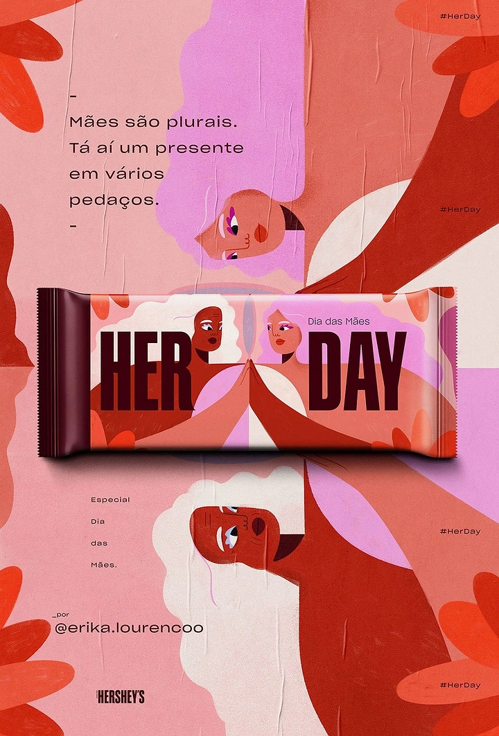 Mother's Day creative ad: Illustrated chocolate bar wrapper with two women high-fiving